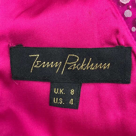 Jenny Packham Fuchsia Rhinestone Embellished Mesh Tulle Detail Crepe Gown - Picture 5 of 5